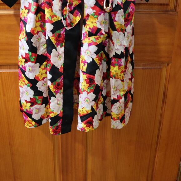 Delicates Vintage 90s Black Floral Kimono Robe Belted Wrap Loungewear - Picture 8 of 12